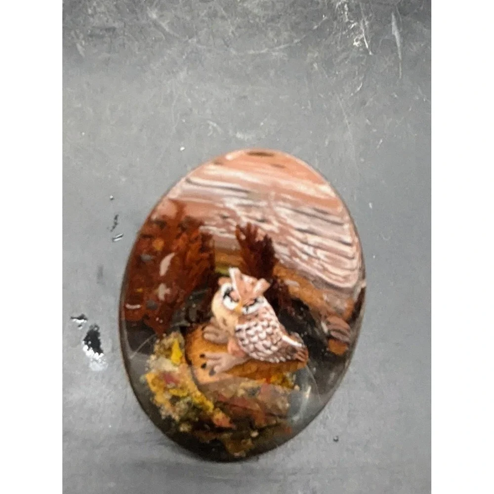 Vintage Lucite Owl Diorama Woodland‎ Scene Paperweight 4